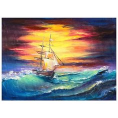 Рыжий кот картина по номерам "Корабль на лазурных волнах" 22х30 см (HS333)