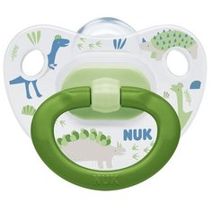 Пустышка силиконовая ортодонтическая NUK Classic Happy Days 18-36 м (1 шт) белый/динозавры