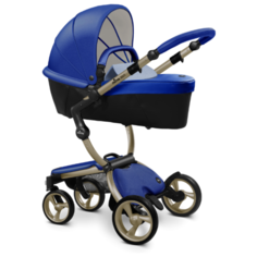Коляска-трансформер Mima Xari (2 в 1) royal blue/pixel blue/champagne frame, цвет шасси: золотистый