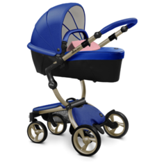 Коляска-трансформер Mima Xari (2 в 1) royal blue/pixel pink/champagne frame, цвет шасси: золотистый