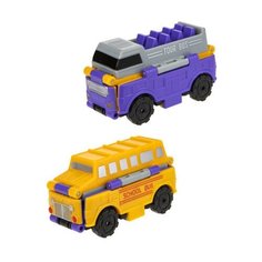 Машинка 1 TOY Transcar Double 2 в 1: Даблдэккер/Школьный автобус (Т18282) 8 см фиолетовый/желтый