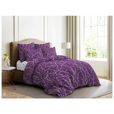 Постельное белье 2-спальное с евро простыней Ночь Нежна Верба, поплин, 50 х 70 см фиолетовый/белый