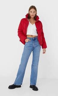 Stradivarius Стеганая Куртка С Высоким Воротником Женская Коллекция Темно-Красный S