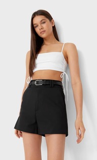 Stradivarius Базовые Шорты С Ремнем Женская Коллекция Черный 42