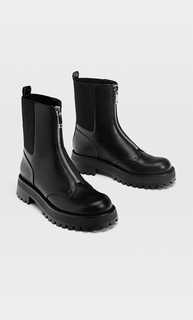 Stradivarius Ботильоны На Плоской Рифленой Подошве И С Молнией Женская Коллекция Черный 38