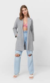 Stradivarius Пальто Из Трикотажной Ткани С Начёсом Женская Коллекция Серый Средний M
