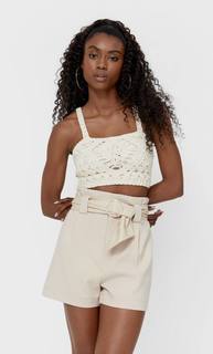 Stradivarius Шорты С Защипами И Ремнем Женская Коллекция Цвет Камня L