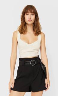 Stradivarius Шорты С Защипами И Ремнем Женская Коллекция Черный M