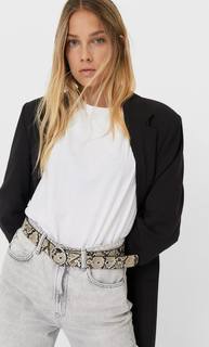 Stradivarius Ремень С Отделкой Под Змеиную Кожу Женская Коллекция Бежевый 80