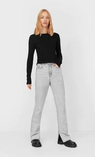 Stradivarius Лонгслив С Волнистыми Кромками Женская Коллекция Черный Xs