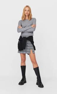 Stradivarius Лонгслив С Волнистыми Кромками Женская Коллекция Пестро-Серый Xs