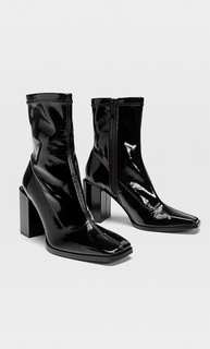 Stradivarius Ботильоны Из Лакированной Искусственной Кожи На Высоком Каблуке Женская Коллекция Черный 40