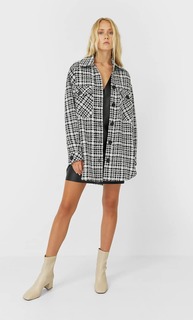 Stradivarius Куртка Рубашечного Кроя В Клетку Женская Коллекция Цвет Небеленого Полотна Xs