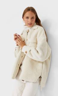 Stradivarius Двусторонняя Куртка Рубашечного Кроя Женская Коллекция Цвет Небеленого Полотна M