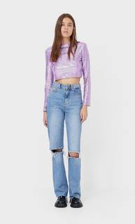 Stradivarius Укороченный Топ С Пайетками И Подплечниками Женская Коллекция Multicolor M