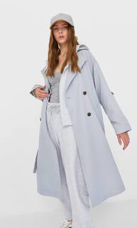 Stradivarius Длинный Тренч Из Струящейся Ткани Женская Коллекция Пестро-Серый S