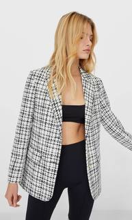 Stradivarius Пиджак В Клетку Женская Коллекция Цвет Небеленого Полотна S