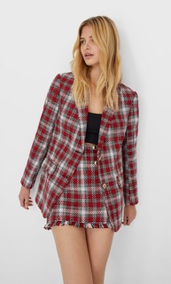 Stradivarius Пиджак В Клетку Женская Коллекция Красный L