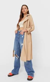 Stradivarius Длинный Тренч Из Струящейся Ткани Женская Коллекция Цвет Камня M