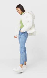 Stradivarius Стеганая Куртка Оверсайз С Капюшоном Женская Коллекция Ванильный Xl