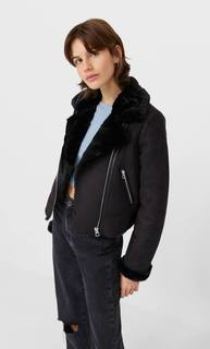 Stradivarius Короткая Куртка В Байкерском Стиле Женская Коллекция Черный M