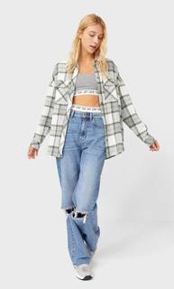 Stradivarius Куртка Рубашечного Кроя В Клетку Женская Коллекция Multicolor M