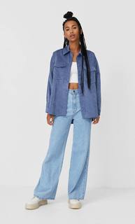 Stradivarius Вельветовая Плотная Рубашка Женская Коллекция Индиго Xs