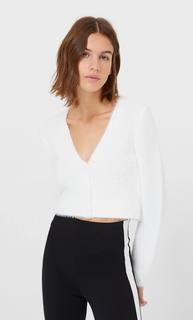 Stradivarius Кардиган Из Мягкой Ткани Женская Коллекция Цвет Небеленого Полотна M