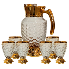 Набор для напитков Чешуйчатый золотистый узор, графин и 6 стаканов, стеклянный Marma