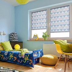 Рулонная штора Decofest Принт Треугольники Бирюзовый 160x175