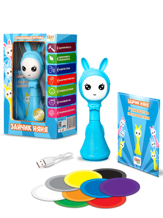 Музыкальная развивающая и обучающая игрушка-погремушка BertToys Умный Зайчик Няня голубой