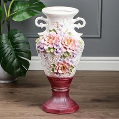 Ваза напольная "Франческа", цветы, цветная лепка, цвет бело-бордовый, 60 см Керамика ручной работы