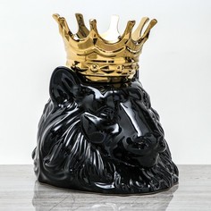 Ваза настольная "Голова льва с короной", чёрная, 27 см, 1 сорт, Керамика ручной работы