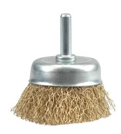 Щетка для дрели чашка, 50 мм, стальная, латунированная, рифленая Vorel 06987