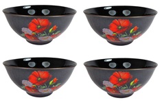 Набор салатников "Мак"(черный фон) 1,0л 4шт. Солнечногорская керамика