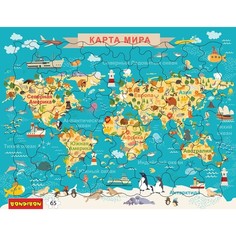 Пазл Bondibon Карта Животные мира 65 деталей
