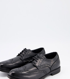 Черные броги в строгом стиле на шнуровке для широкой стопы Truffle Collection-Черный цвет