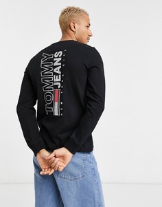 Черный лонгслив с вертикальным логотипом Tommy Jeans-Черный цвет