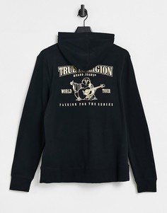 Черный худи с золотистым логотипом True Religion-Черный цвет