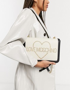 Кремово-черная сумка на плечо с ремешком-цепочкой и заклепками Love Moschino-Кремовый