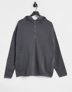 Выбеленный худи черного цвета с короткой молнией и разрезом сбоку ASOS DESIGN-Серый