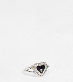 Кольцо из стерлингового серебра с черным эмалированным сердечком Regal Rose-Серебристый