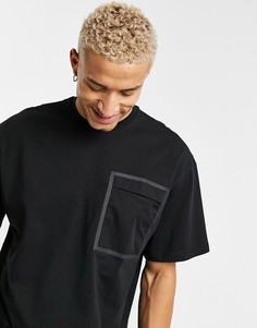 Черная футболка в стиле oversized с кантом на кармане Only & Sons-Черный цвет