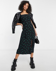 Платье миди в горошек с квадратным вырезом и поясом New Look-Многоцветный