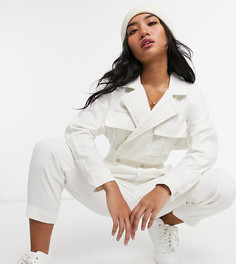 Кремовый джинсовый комбинезон в рабочем стиле New Look Petite