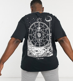 Футболка в стиле oversized со звездным принтом в силе карт таро на спинке HNR LDN plus-Черный цвет Honour