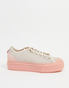 Розовые кроссовки с отделкой шерстью пони на платформе adidas Originals Nizza-Белый
