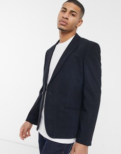 Темно-синий саржевый зауженный пиджак в крупную клетку ASOS DESIGN