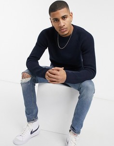 Темно-синий джемпер из органического хлопка с круглым вырезом Knowledge Cotton Apparel