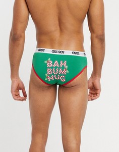 Новогодние трусы с принтом "Bah Hum Bug" ASOS DESIGN-Зеленый цвет